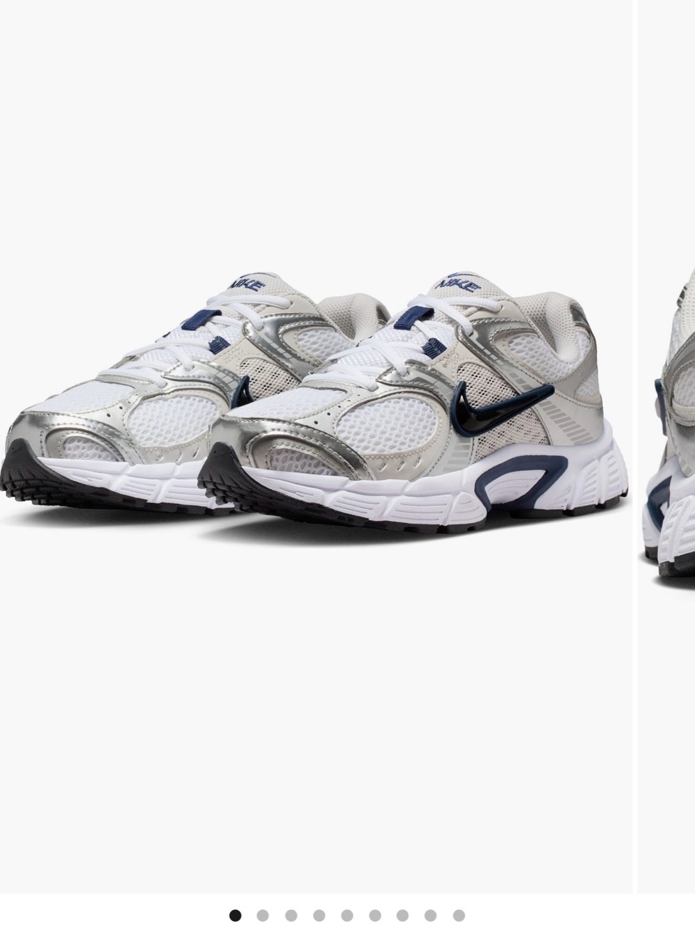 Nike Kids Silver White Mesh Sneakers with Navy Swoosh